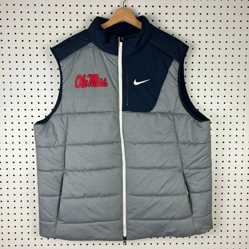 Ole Miss Rebels Nike Puffer‎ Vest Men's 2XL Gray Full Zip Sideline Insulated